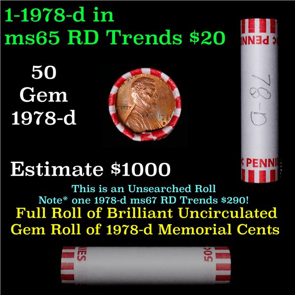 Shotgun Lincoln 1c roll, 1978-d 50 pcs Bank Wrapper.