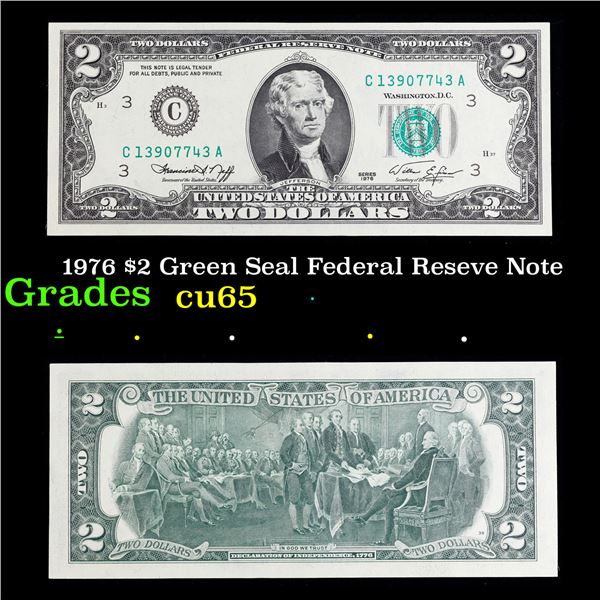 1976 $2 Green Seal Federal Reseve Note Grades Gem CU