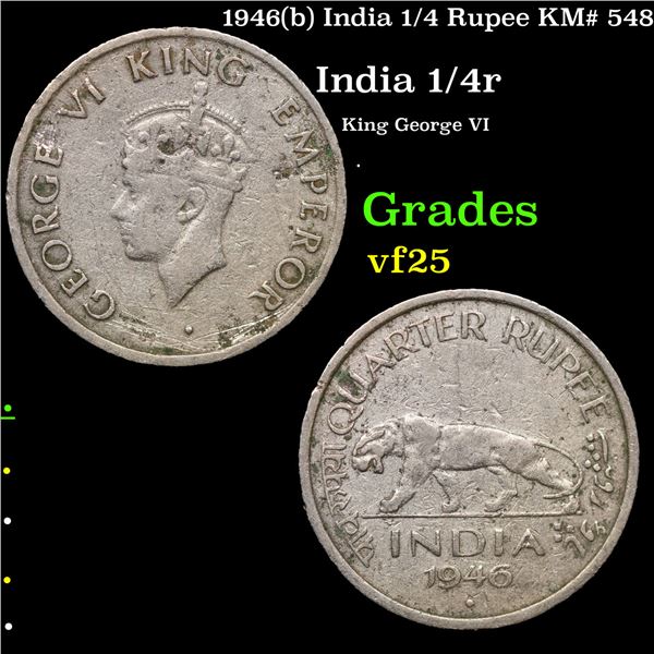 1946(b) India 1/4 Rupee KM# 548 Grades vf+