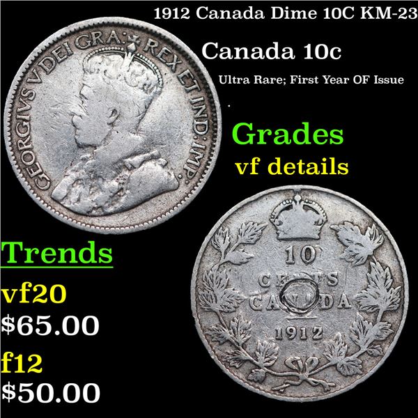 1912 Canada Dime 10C KM-23 Grades vf details