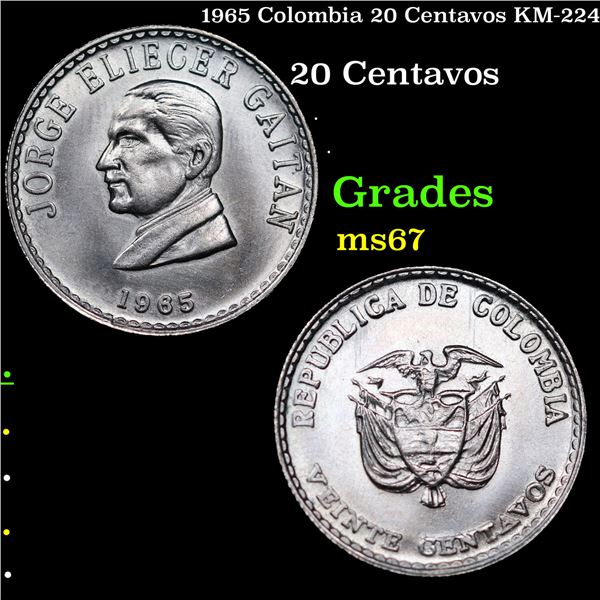 1965 Colombia 20 Centavos KM-224 Grades GEM++ Unc