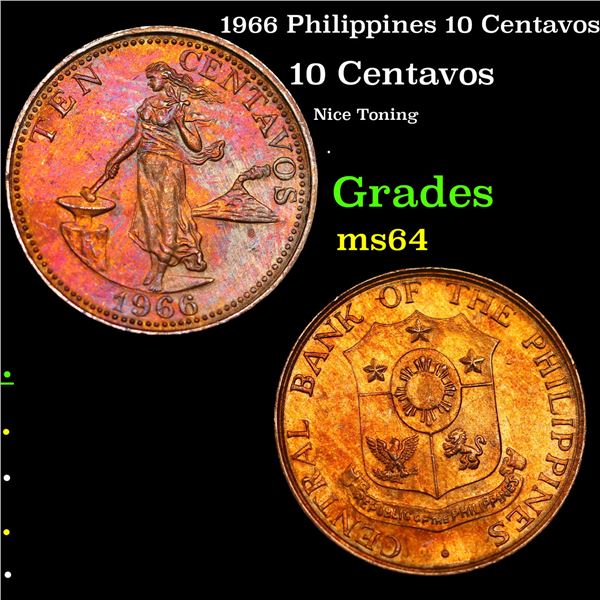 1966 Philippines 10 Centavos Grades Choice Unc