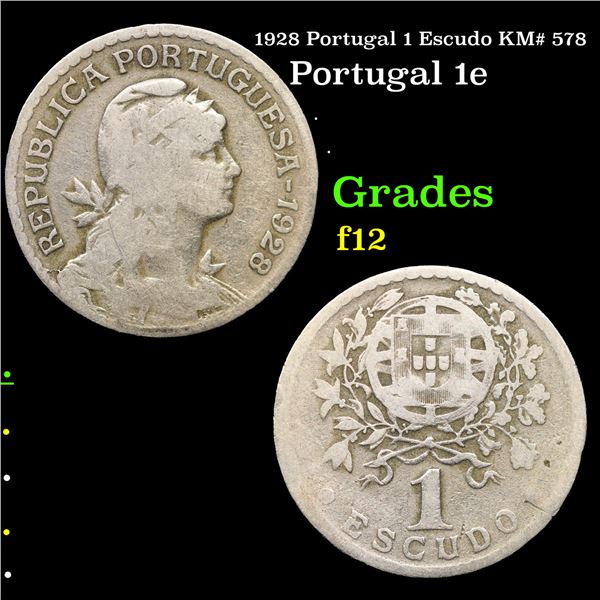 1928 Portugal 1 Escudo KM# 578 Grades f, fine