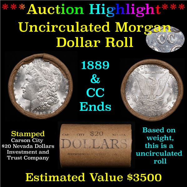 ***Auction Highlight*** 1889 & CC Uncirculated Morgan Dollar Shotgun Roll (fc)