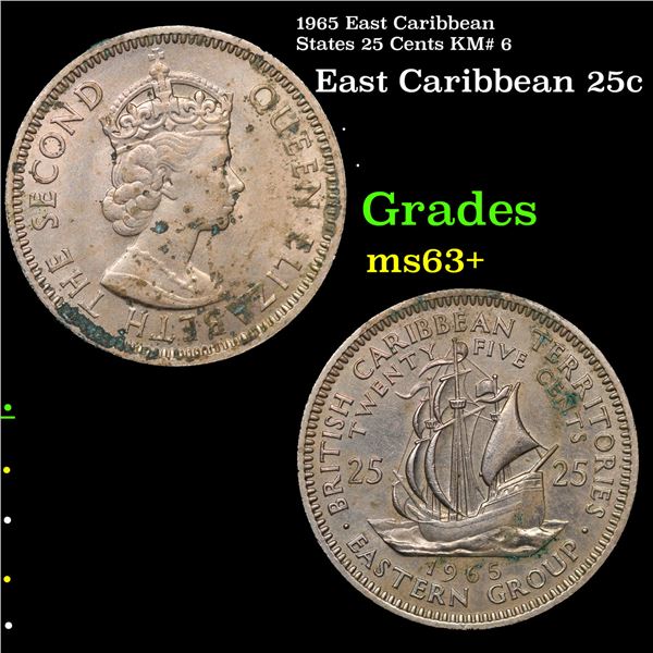 1965 East Caribbean States 25 Cents KM# 6 Grades Select+ Unc