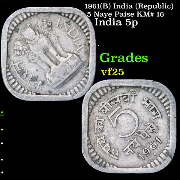 1961(B) India (Republic) 5 Naye Paise KM# 16 Grades vf+