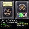 Image 1 : Proof 1992-s Olympic Modern Commem Half Dollar 50c Graded GEM++ Proof Deep Cameo By USCG