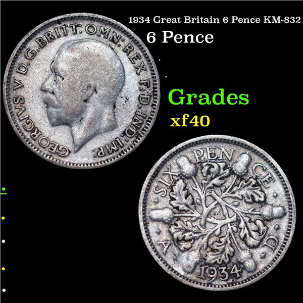 1934 Great Britain 6 Pence KM-832 Grades xf