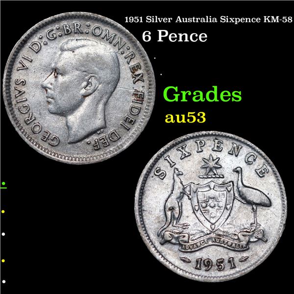 1951 Silver Australia Sixpence KM-58 Grades Select AU