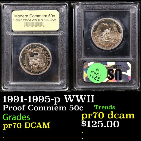 Proof 1991-1995-p WWII Modern Commem Half Dollar 50c Graded GEM++ Proof Deep Cameo By USCG