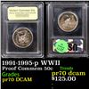 Image 1 : Proof 1991-1995-p WWII Modern Commem Half Dollar 50c Graded GEM++ Proof Deep Cameo By USCG