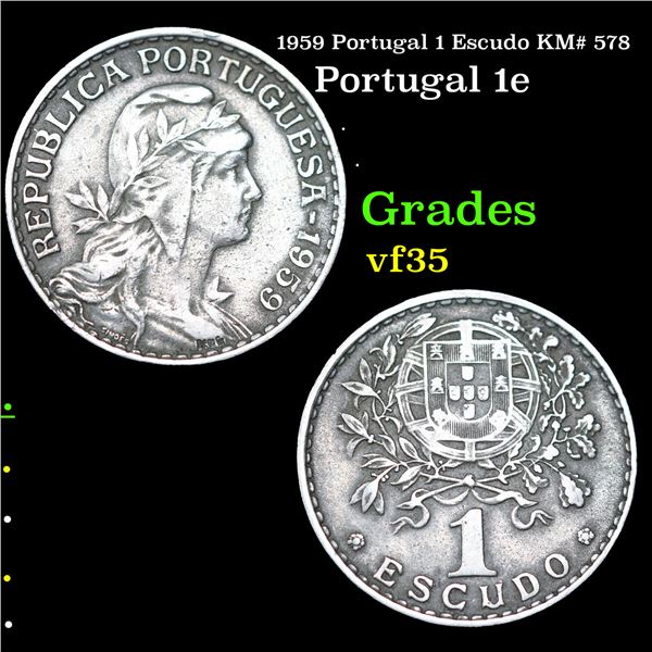 1959 Portugal 1 Escudo KM# 578 Grades vf++