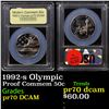 Image 1 : Proof 1992-s Olympic Modern Commem Half Dollar 50c Graded GEM++ Proof Deep Cameo By USCG