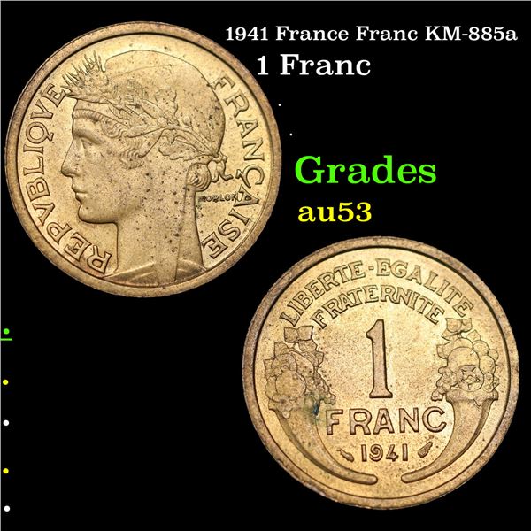 1941 France Franc KM-885a Grades Select AU