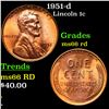 Image 1 : 1951-d Lincoln Cent 1c Grades GEM+ Unc RD