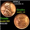 Image 1 : 1958-p Lincoln Cent 1c Grades Gem+ Unc RD