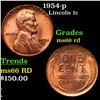 Image 1 : 1954-p Lincoln Cent 1c Grades GEM+ Unc RD