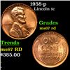 Image 1 : 1958-p Lincoln Cent 1c Grades GEM++ Unc RD