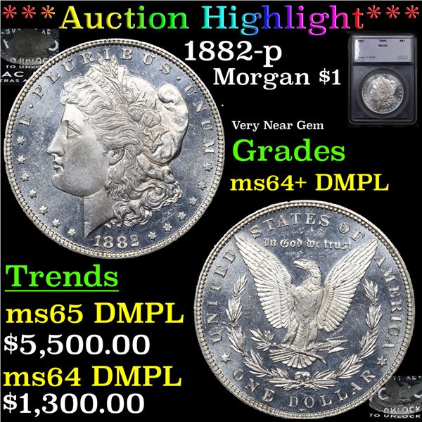 ***Auction Highlight*** 1882-p Morgan Dollar $1 Graded ms64+ DMPL BY SEGS (fc)