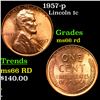 Image 1 : 1957-p Lincoln Cent 1c Grades GEM+ Unc RD