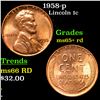 Image 1 : 1958-p Lincoln Cent 1c Grades Gem+ Unc RD