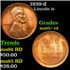 Image 1 : 1939-d Lincoln Cent 1c Grades Gem+ Unc RD