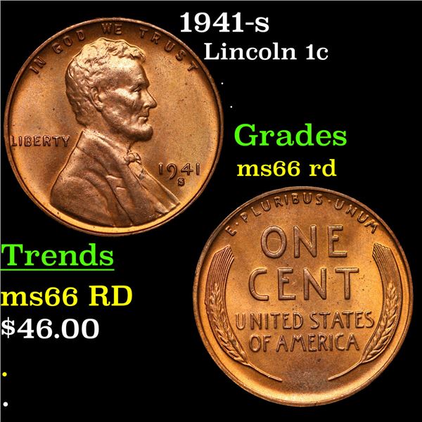 1941-s Lincoln Cent 1c Grades GEM+ Unc RD