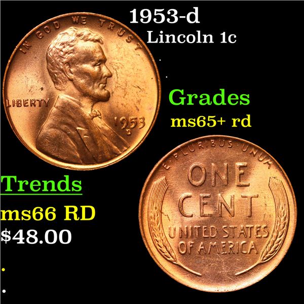 1953-d Lincoln Cent 1c Grades Gem+ Unc RD