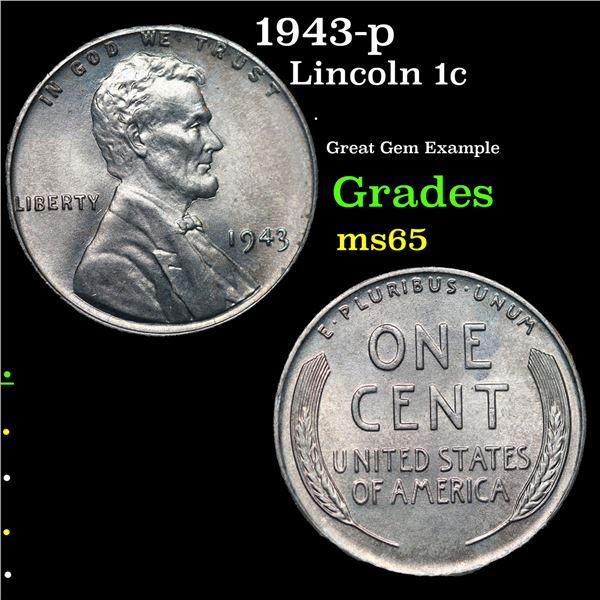 1943-p Lincoln Cent 1c Grades GEM Unc