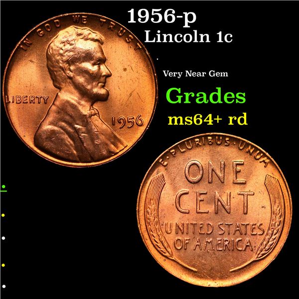 1956-p Lincoln Cent 1c Grades Choice+ Unc RD