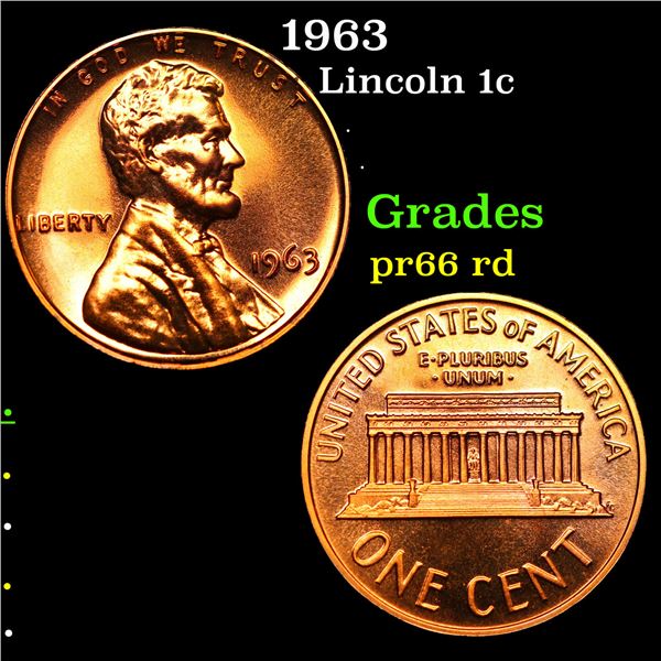 Proof 1963 Lincoln Cent 1c Grades Gem+ Proof Red