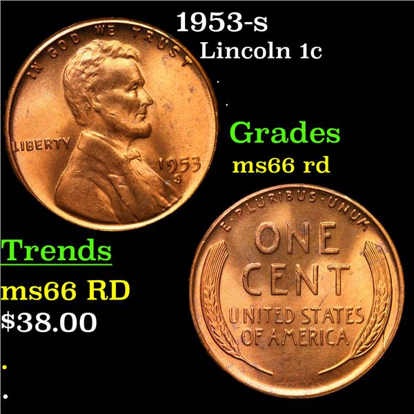 1953-s Lincoln Cent 1c Grades GEM+ Unc RD