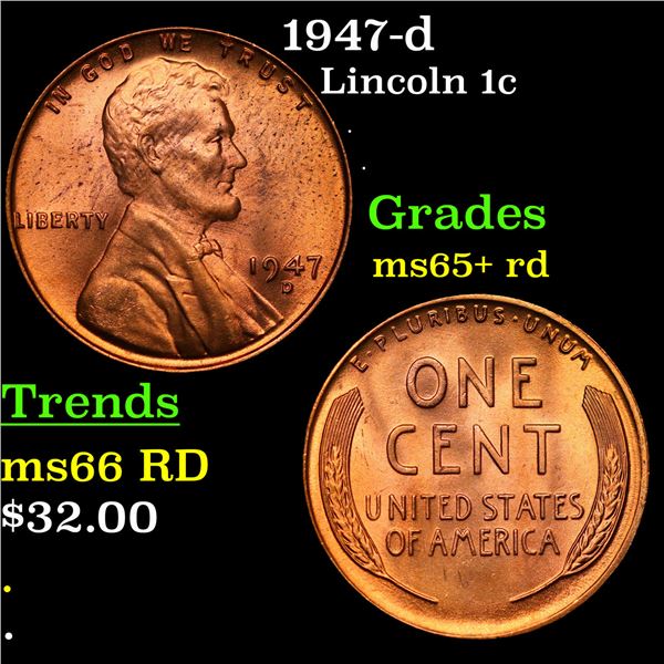1947-d Lincoln Cent 1c Grades Gem+ Unc RD