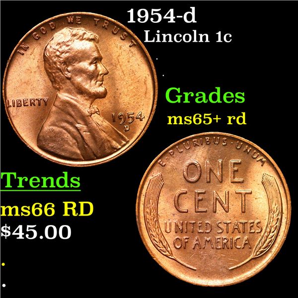 1954-d Lincoln Cent 1c Grades Gem+ Unc RD