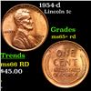 Image 1 : 1954-d Lincoln Cent 1c Grades Gem+ Unc RD