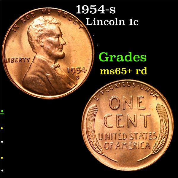 1954-s Lincoln Cent 1c Grades Gem+ Unc RD