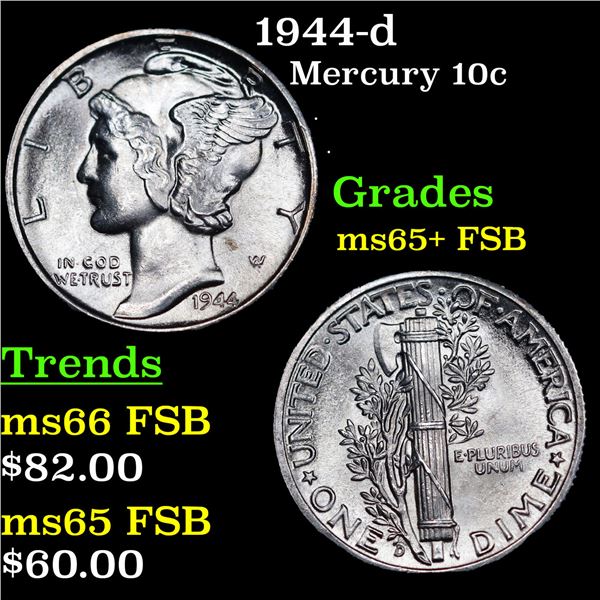 1944-d Mercury Dime 10c Grades GEM+ FSB