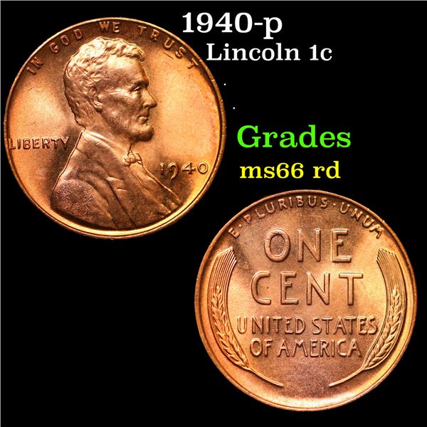 1940-p Lincoln Cent 1c Grades GEM+ Unc RD