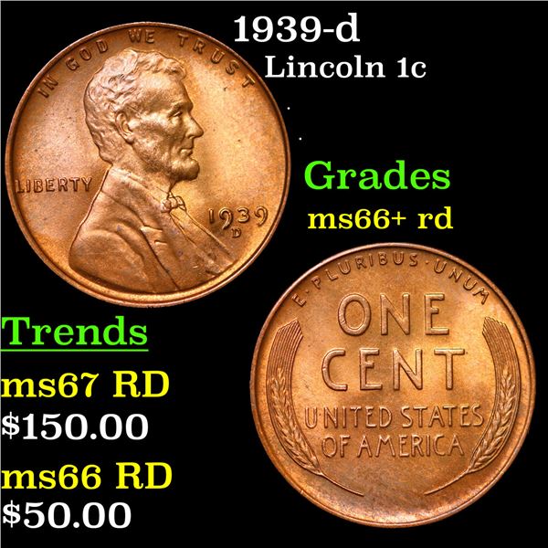 1939-d Lincoln Cent 1c Grades GEM++ RD