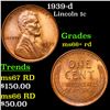 Image 1 : 1939-d Lincoln Cent 1c Grades GEM++ RD