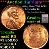 Image 1 : ***Auction Highlight*** 1957-p Lincoln Cent Near TOP POP! 1c Graded ms66+ rd BY SEGS (fc)