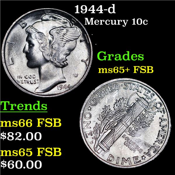 1944-d Mercury Dime 10c Grades GEM+ FSB