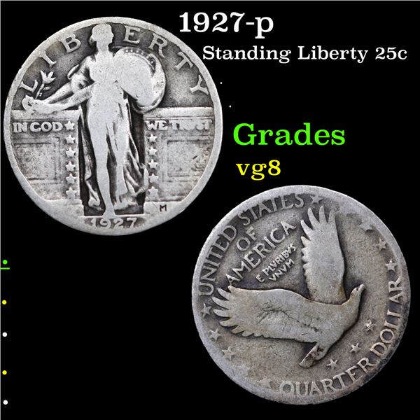 1927-p Standing Liberty Quarter 25c Grades vg, very good
