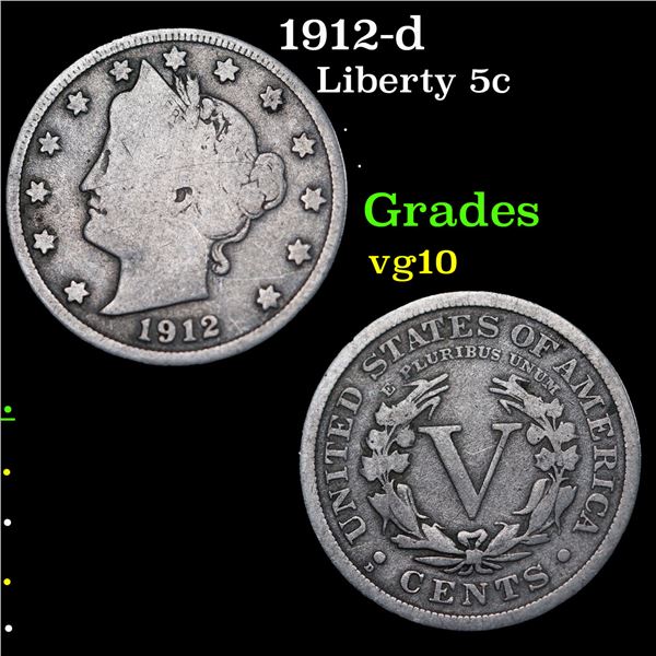 1912-d Liberty Nickel 5c Grades vg+