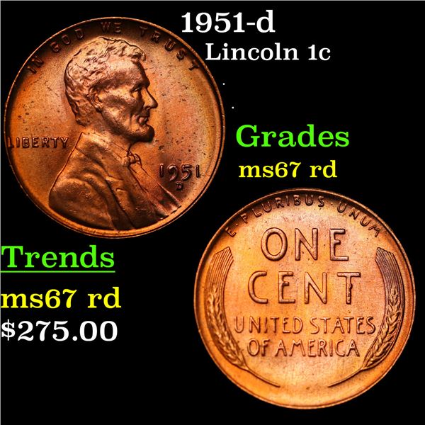 1951-d Lincoln Cent 1c Grades Gem++ Red