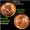 Image 1 : 1957-p Lincoln Cent 1c Grades GEM+ Unc RD