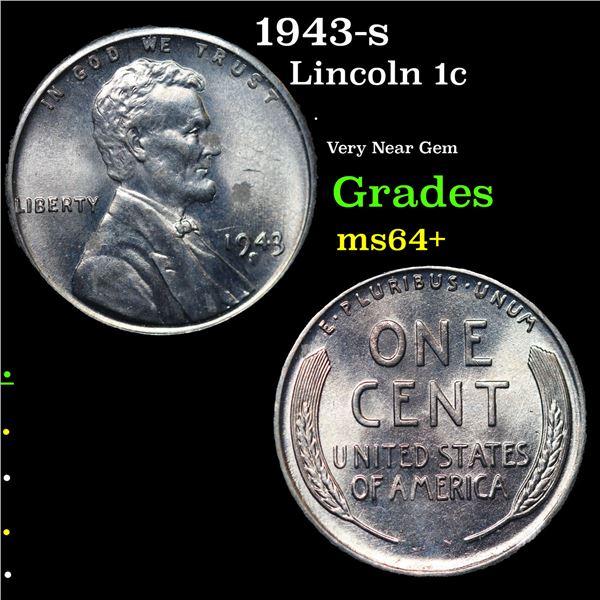 1943-s Lincoln Cent 1c Grades Choice+ Unc