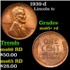 Image 1 : 1939-d Lincoln Cent 1c Grades Gem+ Unc RD
