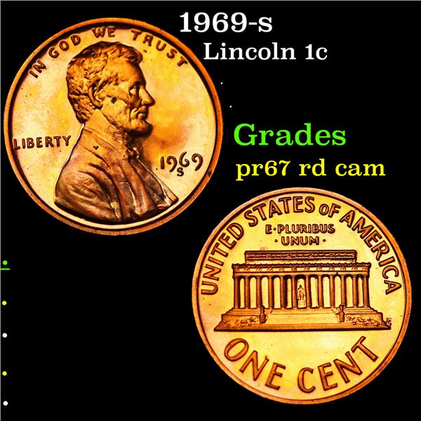Proof 1969-s Lincoln Cent 1c Grades Gem++ Proof Red Cameo