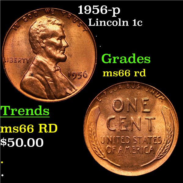 1956-p Lincoln Cent 1c Grades GEM+ Unc RD